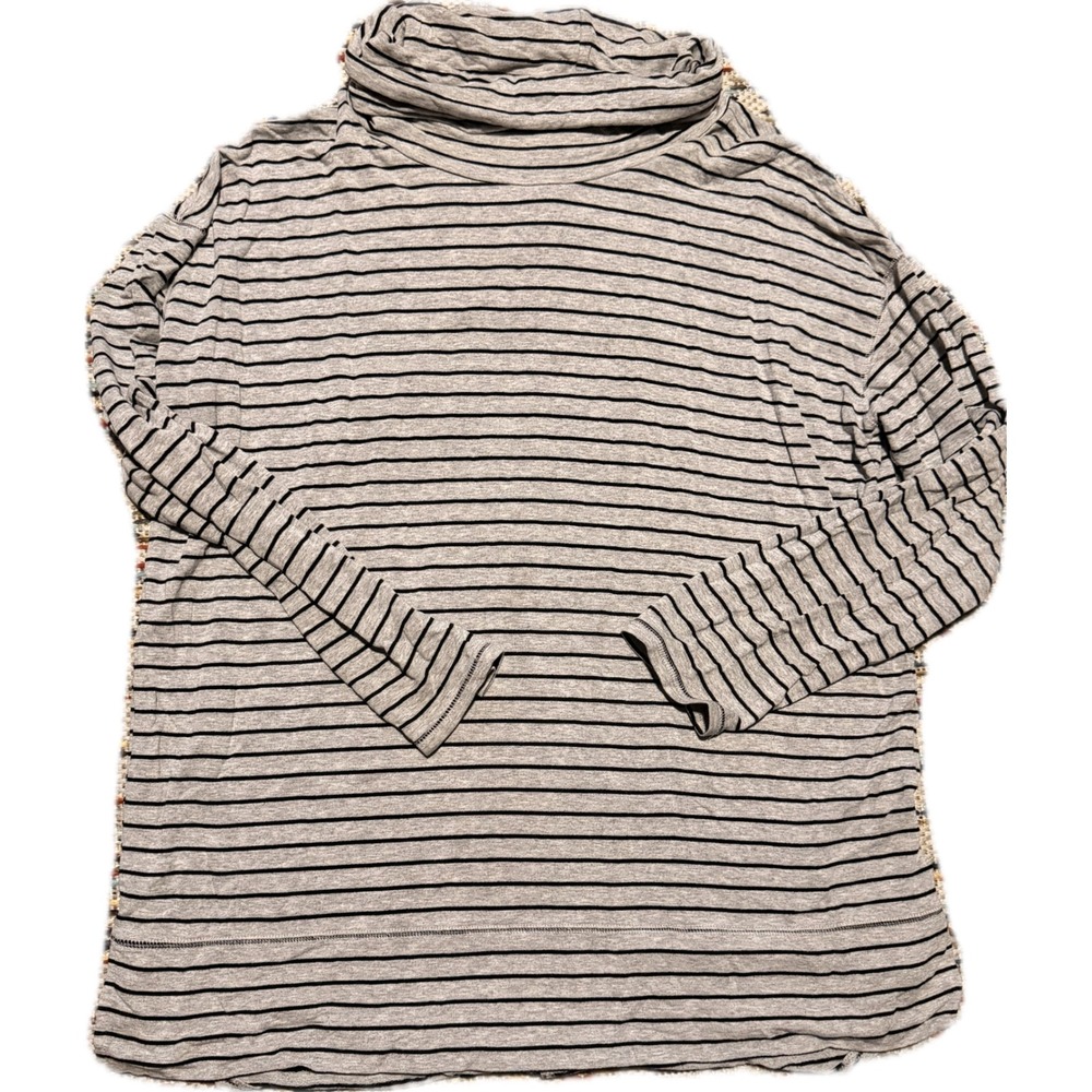 Liz Claiborne Weekend Womens Large Grey Black Striped Cowl Neck Long Sleeve Top